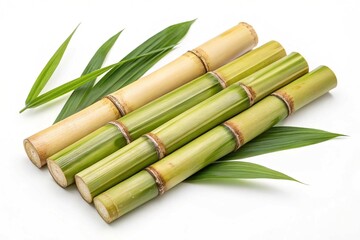 Fototapeta premium Fresh sugarcane stalks isolated on white background