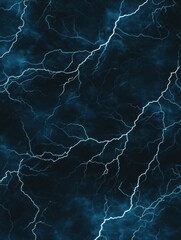 Electric blue lightning strikes across a dark stormy sky creating a powerful and dramatic atmosphere with a sense of raw energy and natural phenomena