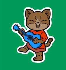 Doodle Sticker Illustration of a Cat Playing Guitar