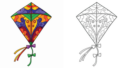 Colorful Kite: Vibrant artwork shows a colorful kite with intricate design, perfect for joyful activities, soaring in the sky.
