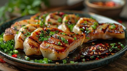 Popular Food,Fried dumplings with soy sauce and chili oil