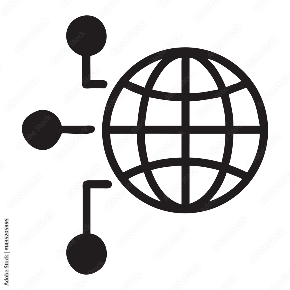 Poster network icon with globe and connection nodes on transparent background