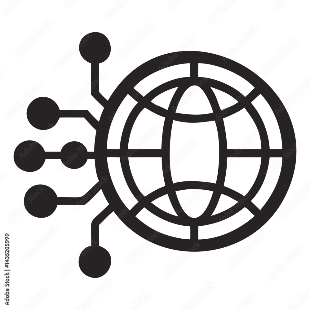 Poster network icon with globe and connection nodes on transparent background