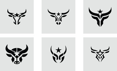 Fototapeta premium Bull with star logo with tech decoration logotype stylish vector set design