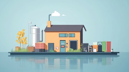 Obraz premium Recycling process concept flat design front view household waste water color Triadic Color Scheme. 
