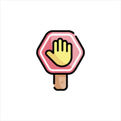 Icon representing stop hand sign