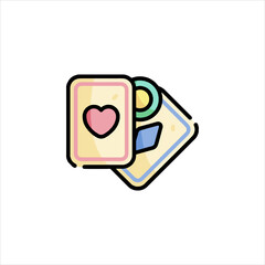 Icon representing greeting card with heart