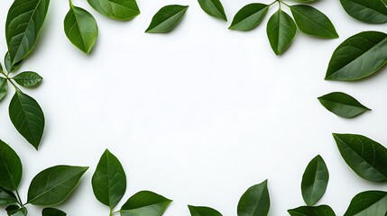 Naklejka premium Fresh Green Leaves Surrounding Blank White Space On A White Background Pristine Frame