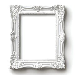 Ornate White Photo Frame with Intricate Design On A White Background Pristine Frame