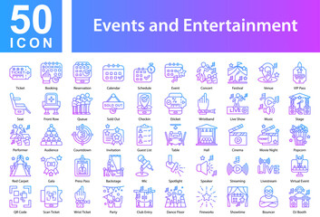 Events and Entertainment Icon Collection and Symple Concept Outline Gradient 