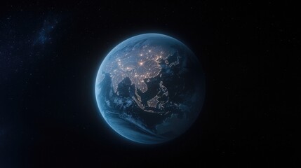 Fototapeta premium Earth from space, Asia highlighted. Cities glow brightly