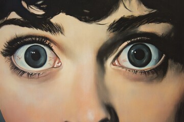 Naklejka premium Close-up of female eyes with intense gaze and wide pupils in artistic style