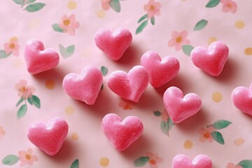 Obraz premium Pink Hearts on a Floral Background