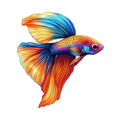 Fototapeta premium vibrant and colorful illustration of a betta fish. showcasing its flowing fins and scales in a blend of blue. orange. and yellow hues the artwork emphasizes the beauty and grace of the fish. making it