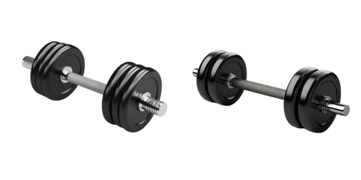 Black Dumbbells for Strength Training Isolated on Transparent Background