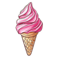 delicious swirl of pink soft serve ice cream atop a classic waffle cone. showcasing a smooth and glossy texture that is inviting and appetizing the design emphasizes the treat's fun and indulgent natu