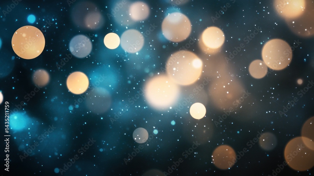 Poster abstract bokeh background with blue and gold lights
