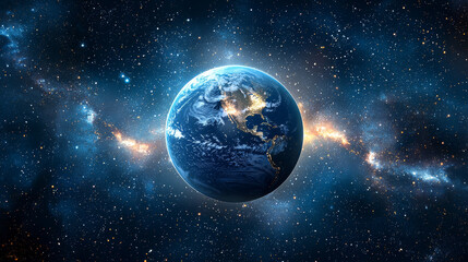 Obraz premium Stunning Earth from Space, Glittering City Lights Beneath a Star-Filled Background