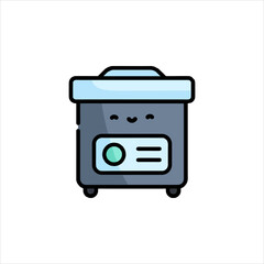 Cute gray rice cooker with smiling face sits on countertop, suggesting simple cooking and healthy meal preparation in modern kitchen.
