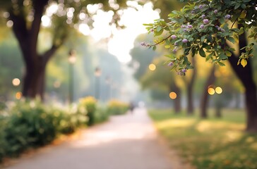 Peaceful Park Pathway at Dawn