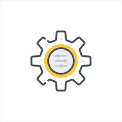 Gear with settings symbol represents configuration options and customization features for software or applications on a clean white backdrop.
