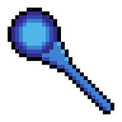 Obraz premium Blue Magic Staff, Pixel Art Icon, Isolated