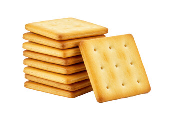 Stack of square crackers with one leaning on the side isolated on transparent background