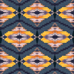 Elegant Finnish Ryijy rug in twilight hues and geometric harmony, seamless pattern.