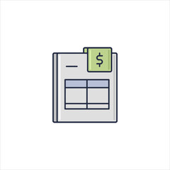 Financial report displays data on white surface with dollar sign on tab, indicating business accounting and fiscal responsibility.