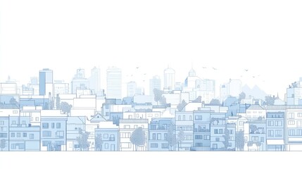Panoramic city skyline sketch, urban landscape drawing, illustration, conceptual background, architectural design