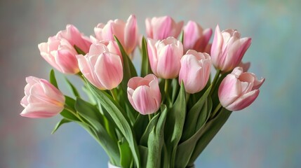 Fototapeta premium Bouquet of tender pink tulips in vase