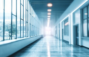 Fototapeta premium Modern Office Corridor with Large Windows