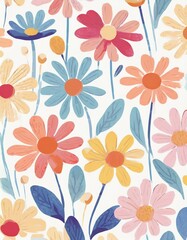 Bright Watercolor Flower Pattern – Seamless Botanical Design with Daisies and Leaves