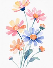 Boho Style Watercolor Daisy Pattern – Seamless Floral Illustration for Fabric and Wallpaper