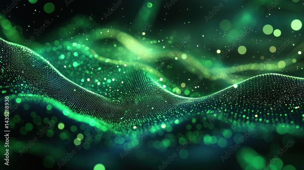 Poster Abstract digital wave pattern with glowing particles