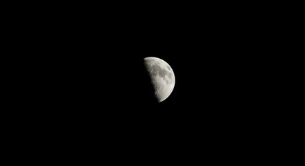 Half Moon Shining Brightly in the Dark Night Sky