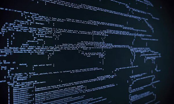 Abstract Digital Code Animation in Blue Tones with Data Structure Lines on Dark Background