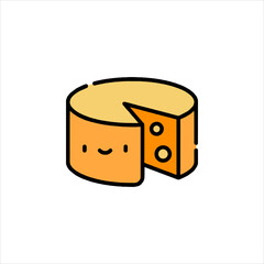 Happy cheese with a missing slice sits cheerfully, ready to be enjoyed as a tasty snack, conveying a sense of simple joy and deliciousness.