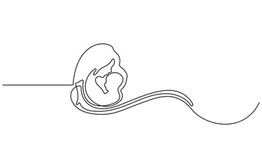 Continuous line drawing of women's love baby Uterus and Ovary. One line Female reproductive system uterus vector illustration isolated on white background.