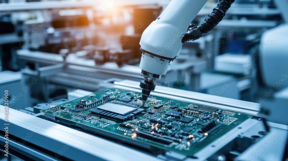 Leinwandbilder robotic arm precisely placing a component on a circuit board in a modern factory