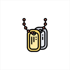 Dog tags hanging on chain symbolize military identification and service in remembrance day, honoring veterans and fallen soldiers.