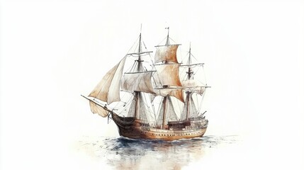 Historic ship illustration, Magellan's Concepcian with period-accurate details, presented on a crisp white background