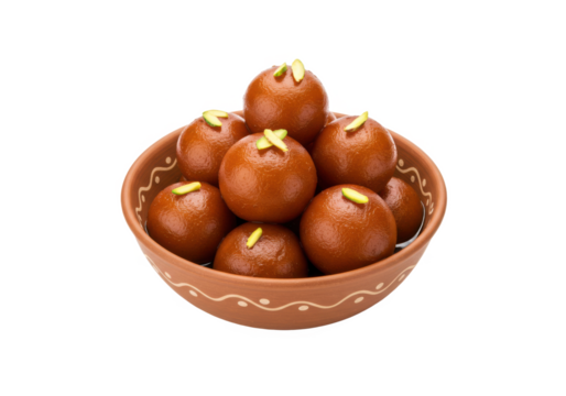 Gulab jamun served in a bowl isolated on transparent background