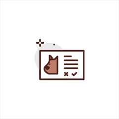 Dog adoption card with checkmark and x symbol representing approval or rejection in a simple and modern style.