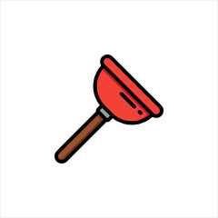 Red plunger sits diagonally on white surface, ready to unclog drains and pipes in a simple, clean style.