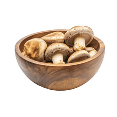 Fresh straw mushrooms arranged in a wooden bowl on a clean Transparent background for culinary presentation, straw mushroom in wood bowl isolated on PNG background