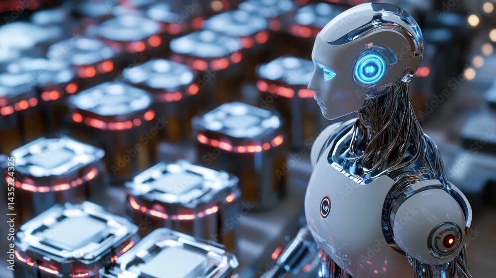 Poster advanced robot in a futuristic factory setting