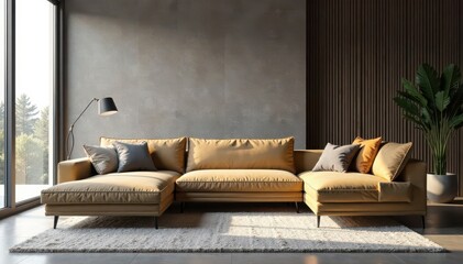Sleek low-profile sofa and minimalist armchair combination , neutral tones, sofas