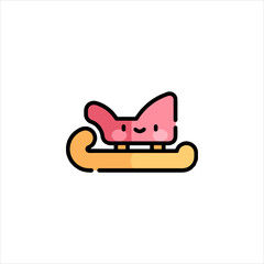 Cute cartoon sleigh glides through snowy landscape, symbolizing winter holidays and festive cheer, evoking a sense of joy and anticipation.