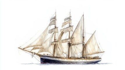 Obraz premium Vintage nautical artwork of the Concepcian, classic lines and shaded sails, isolated on a bright white background